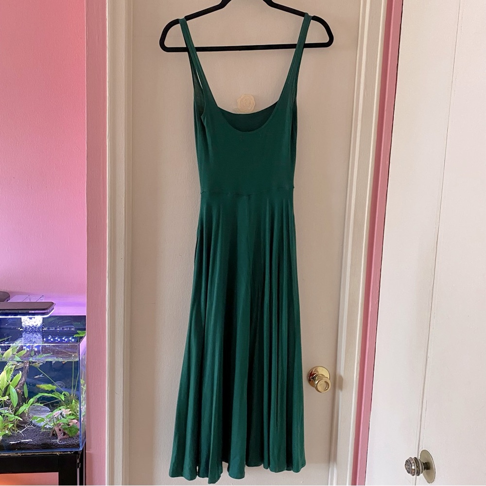 Reformation Jeans Emerald Green Sleeveless Midi Dress with Pockets - Picture 2 of 4